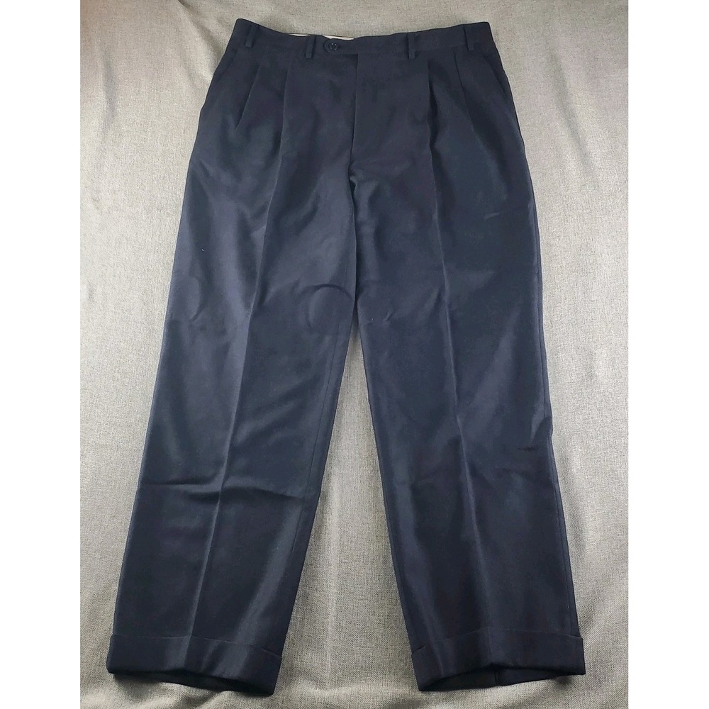 Canali Pants Mens 36 Blue Flannel Wool Pleated Cuffed Italy